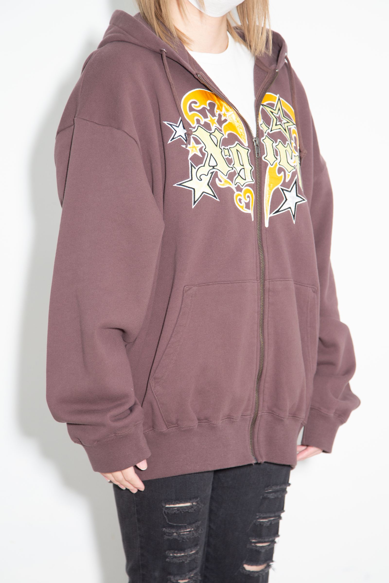 [ラスト1点 サイズM] TRIBAL HEART ZIP UP SWEAT HOODIE / ブラウン