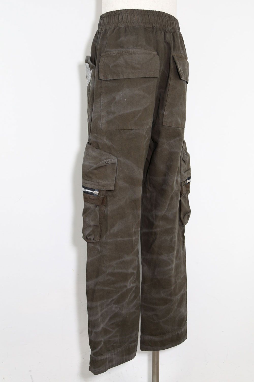 ヴィンテージ染めワイドカーゴパンツ / Vintage Dyed Pocket Long Pants / カーキ / ag-7035-1
