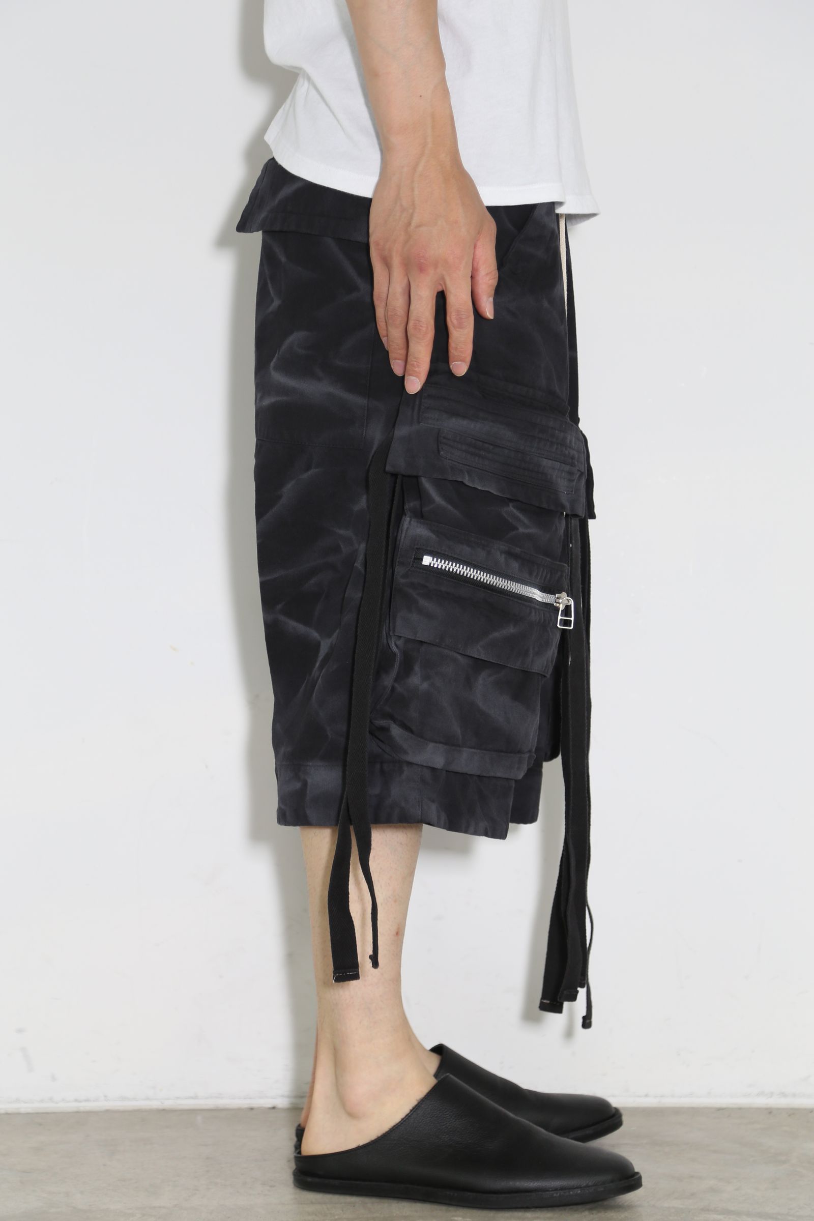 ヴィンテージ染めジップカーゴショーツ / Vintage Dyed Zip Shorts / ブラック