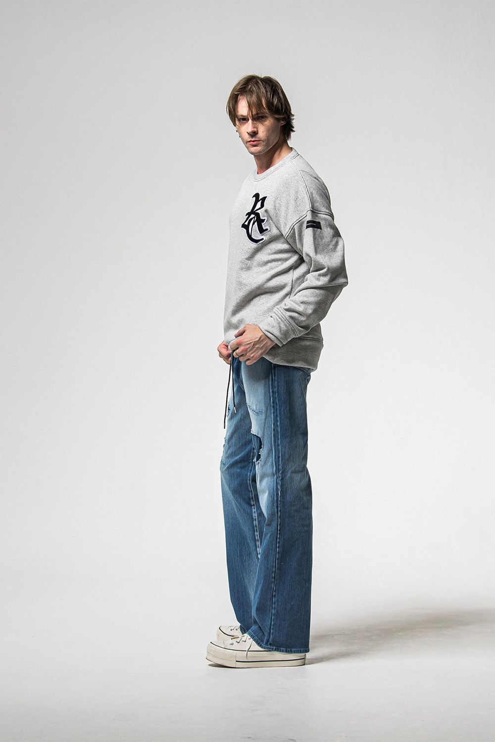 RC chenille velours fleece drop trainer / グレー