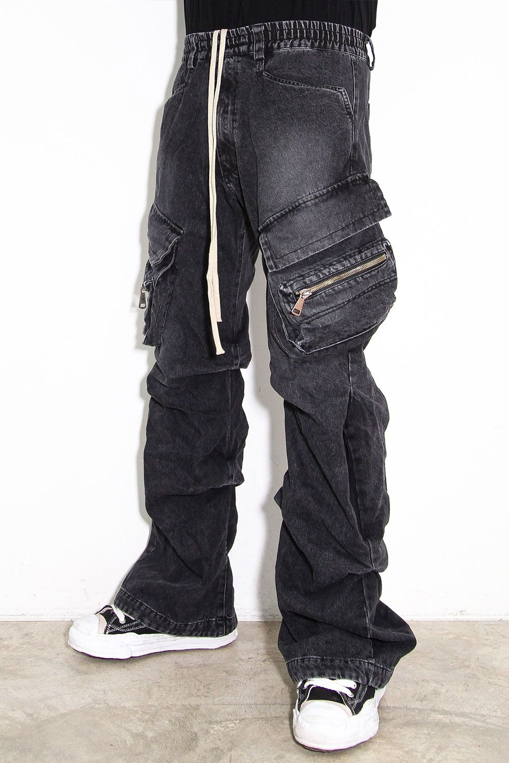 デニムカーゴタックバギーパンツ / Denim Cargo Tuck Baggy Pants / ブラック / ag-11018-3