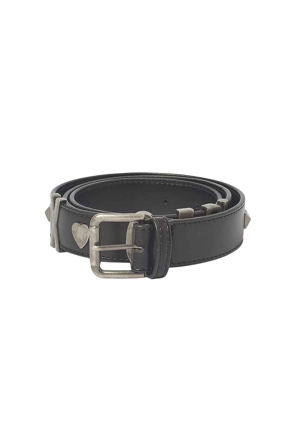 METAL LOGO STUDDED FAUX LEATHER BELT -