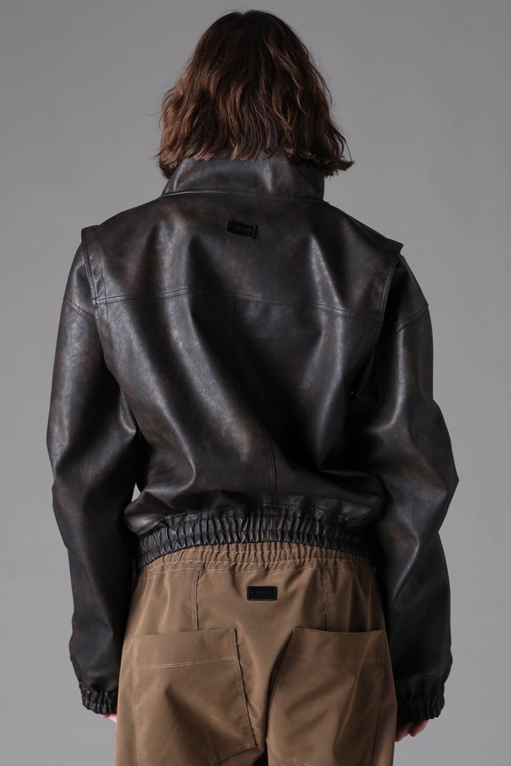 Vegan Leather High Neck Blouson
