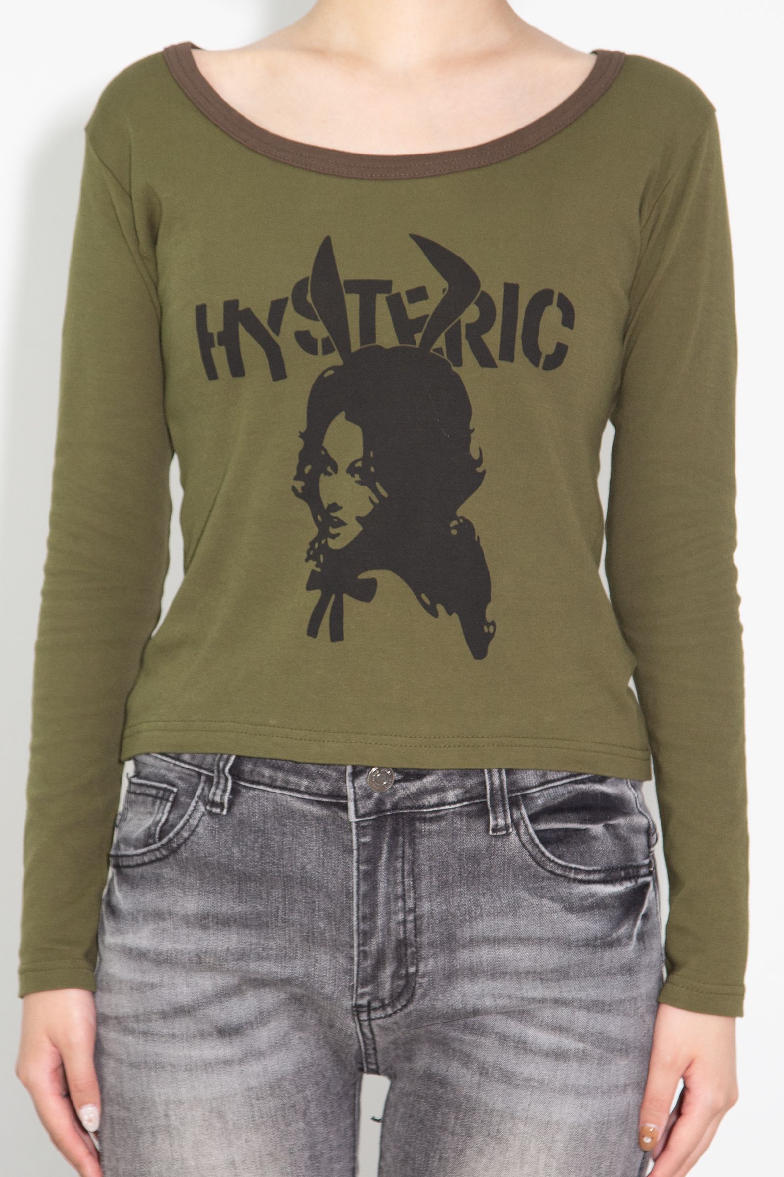 [ラスト1点] BUNNY GIRLレースアップ チビTシャツ / カーキ