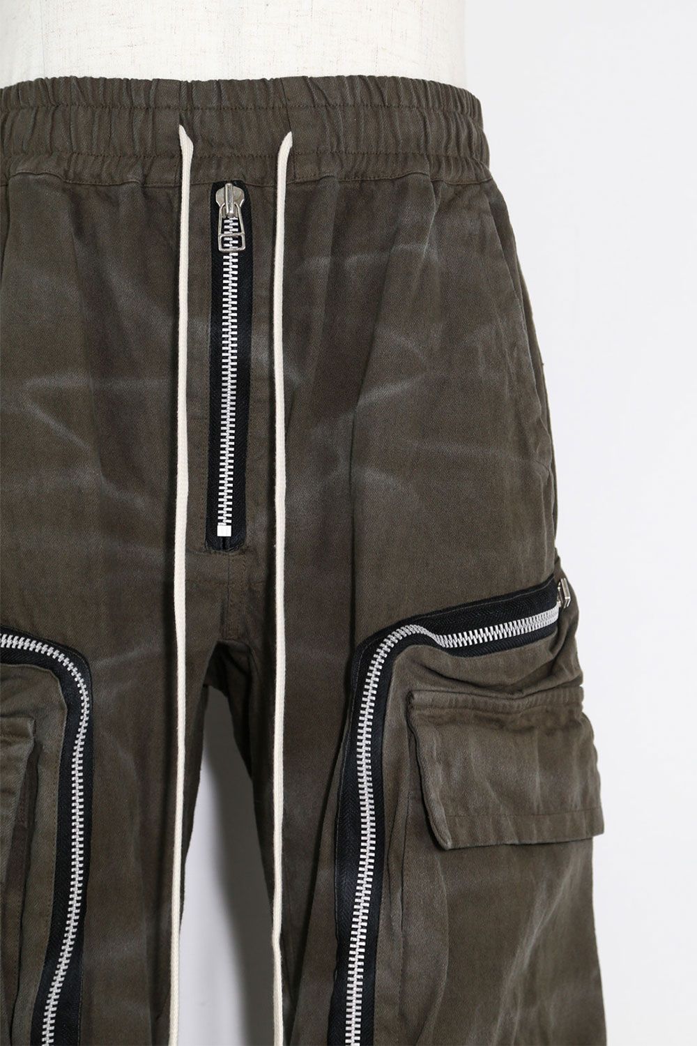 ヴィンテージ染めジップカーゴパンツ / Vintage Dyed Zip Long Pants / カーキ / ag-7036-1