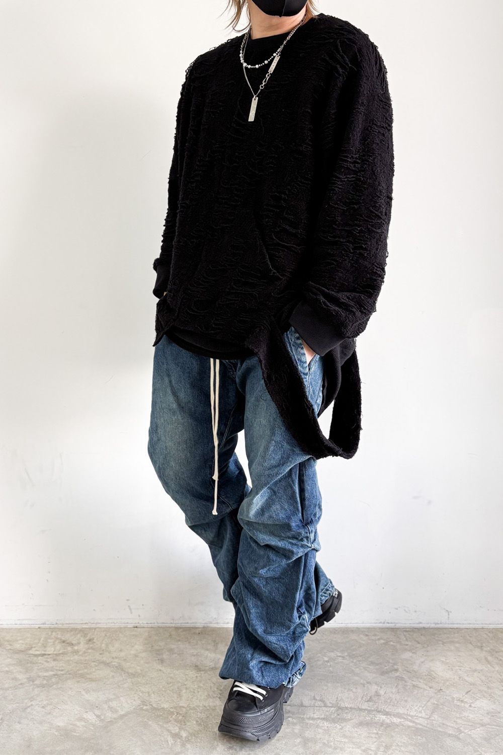 デニムタックスリムバギーパンツ / Denim Tuck Slim Baggy Pants / ブルー / ag-8060