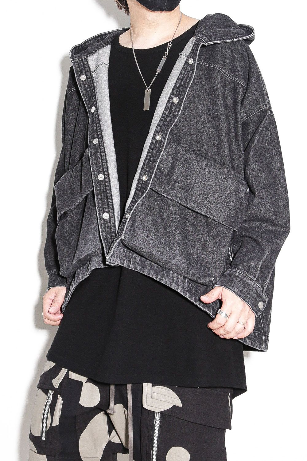 ヴィンテージデニムブルゾン / VintageDenim Hoodie Blouson / ブラック / ag-8030