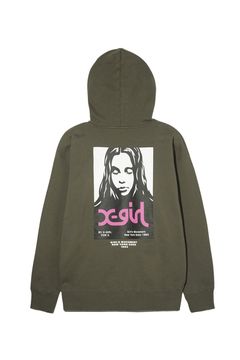 X-girl FACE POSTER SWEAT HOODIE / オリーブ