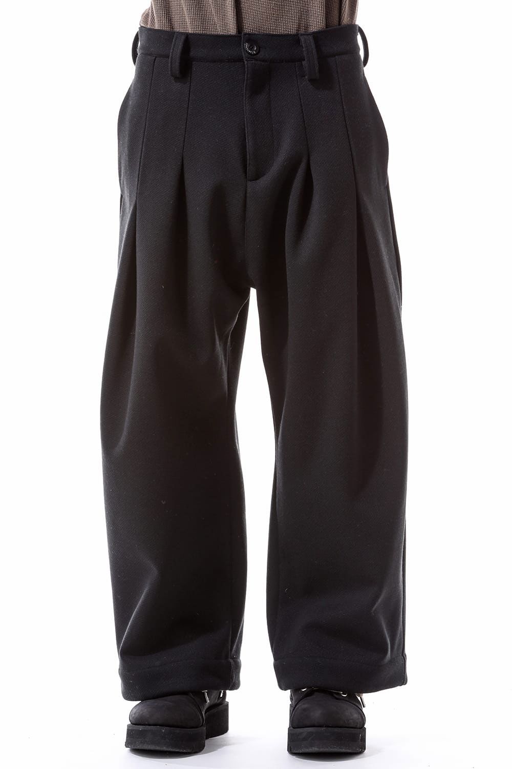 ニットタックワイドパンツ / Knitted Tuck Wide Pants / ブラック / ag-10032-2