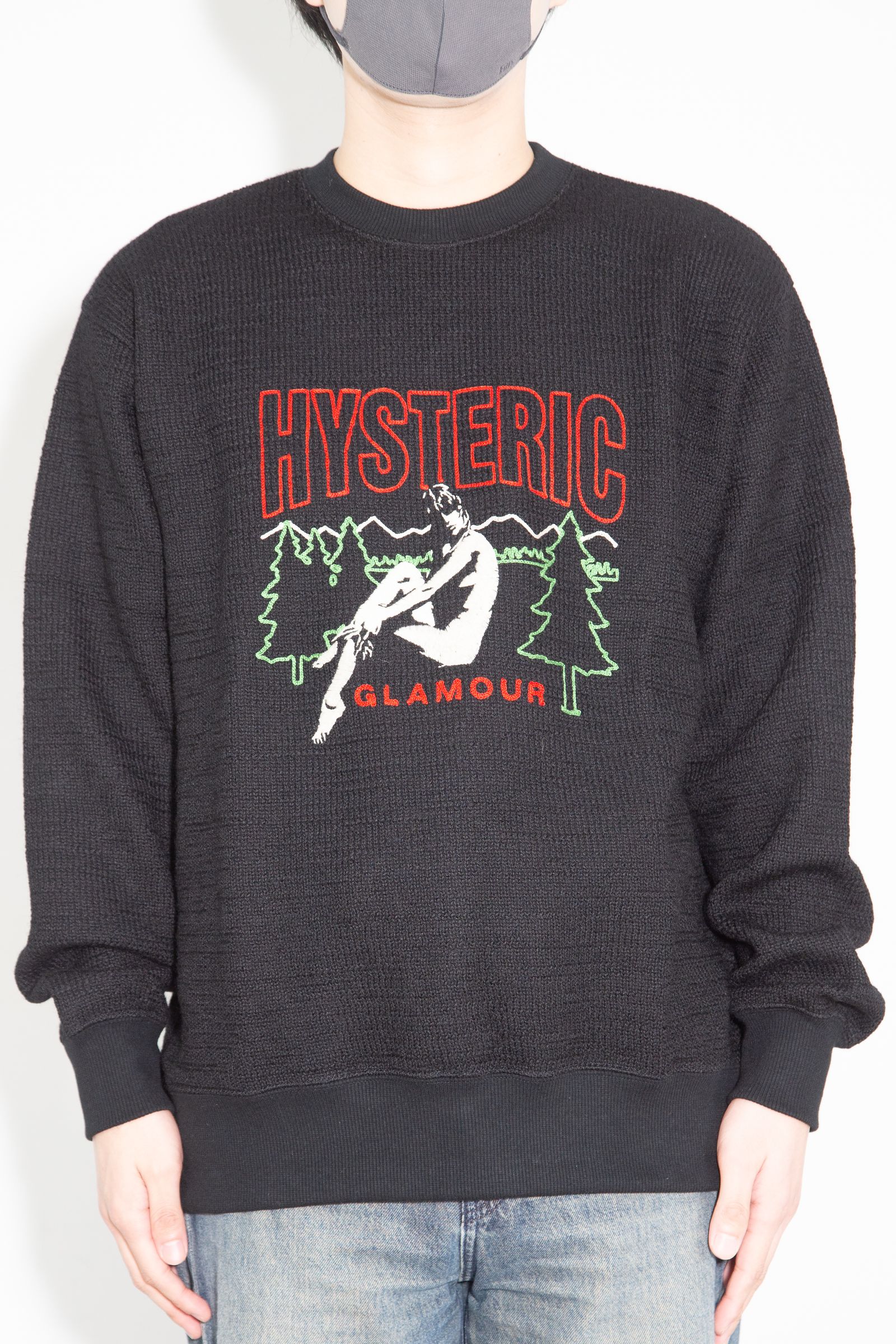 HYSTERIC GLAMOUR - CHILLIN' WEEKEND刺繍 スウェット / ブラック | Tempt