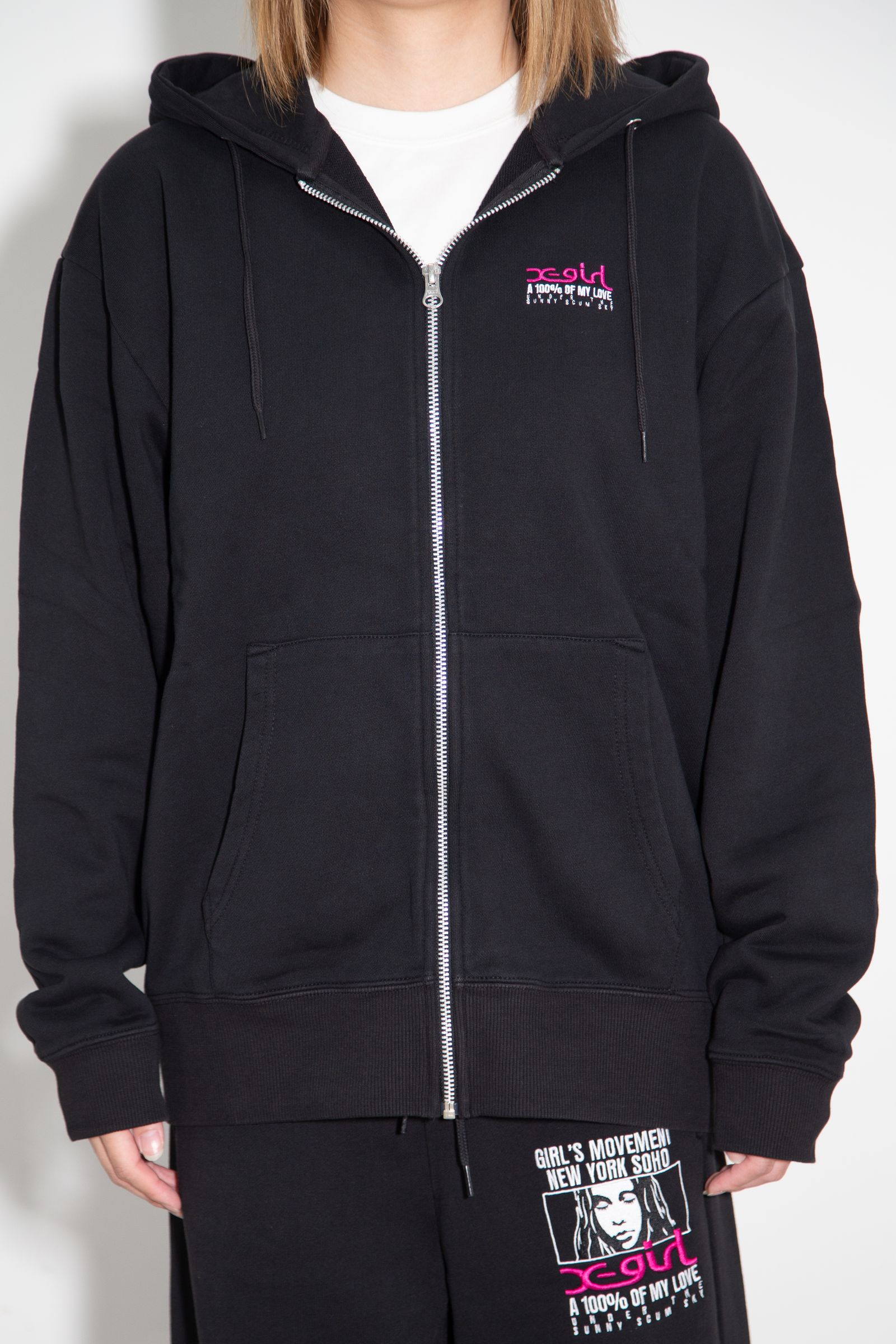 FACE BOX AND MESSAGE ZIP UP SWEAT HOODIE / ブラック