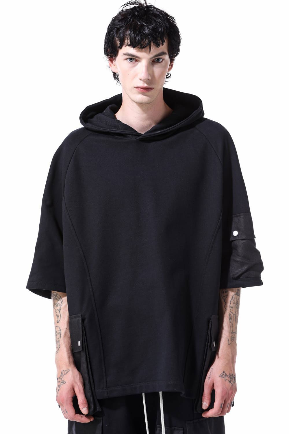 リネンコンビスウェットフーディー / Linen Combi Sweat Top / ブラック / ag-11034