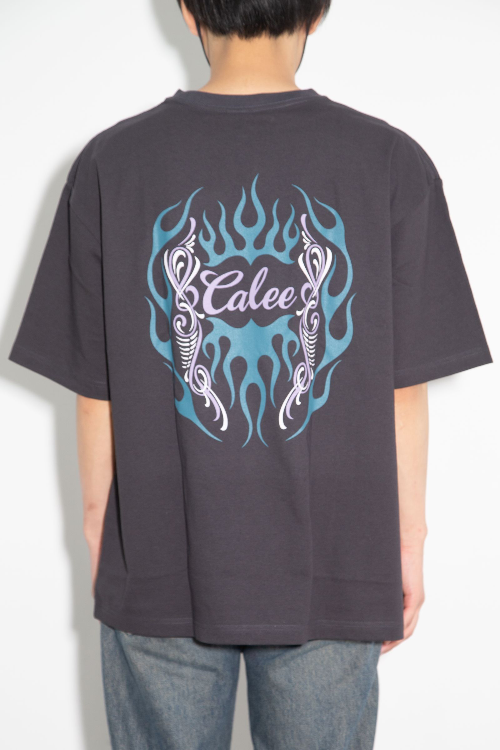 VINTAGE TYPE FLAME LOGO PINSTRIPING S/ S TEE ＜NATURALLY PAINT DESIGN＞ / ブラック