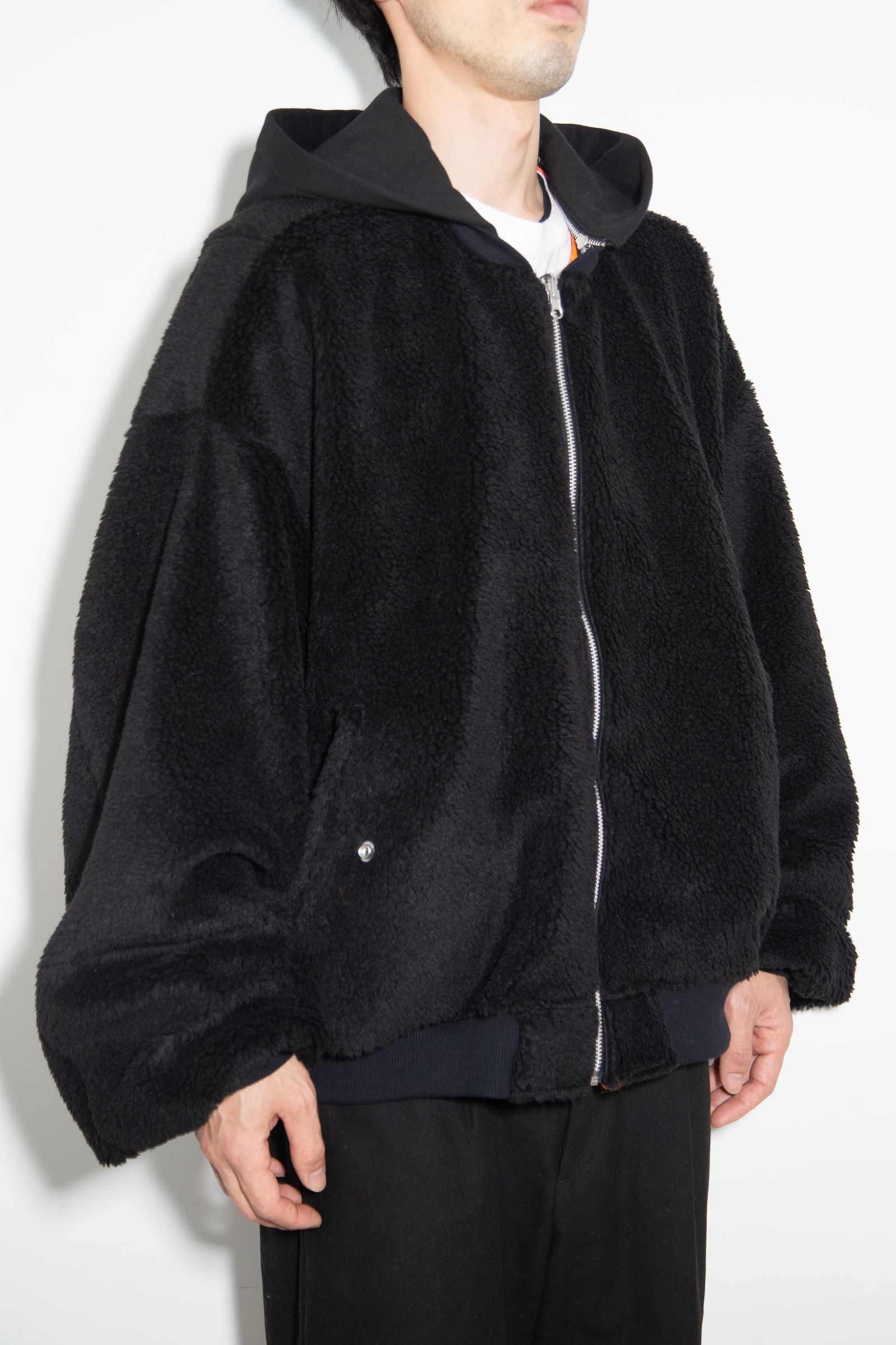 ボアフリースMA-1フーディブルゾン / Teddy Fleece MA-1 Hoodie / ブラック / ag-8070