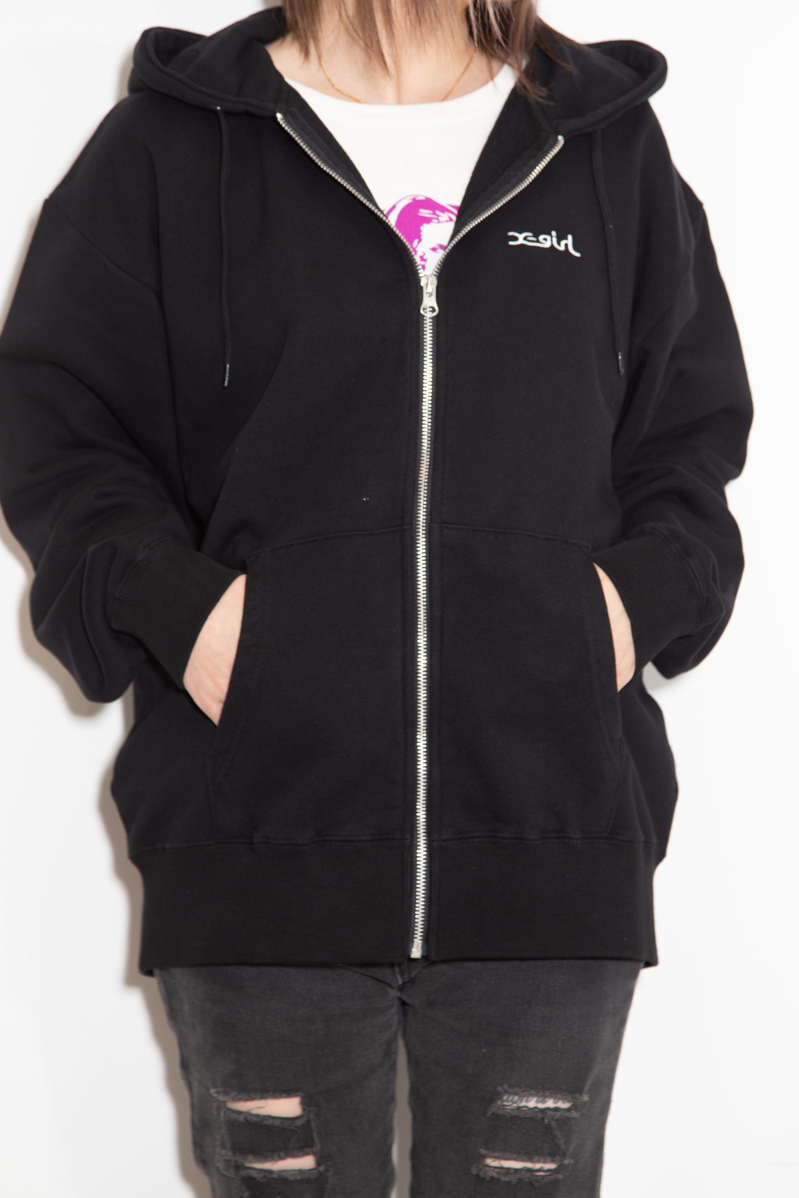 ARCH LOGO AND FACE PATCH ZIP UP SWEAT HOODIE / ブラック
