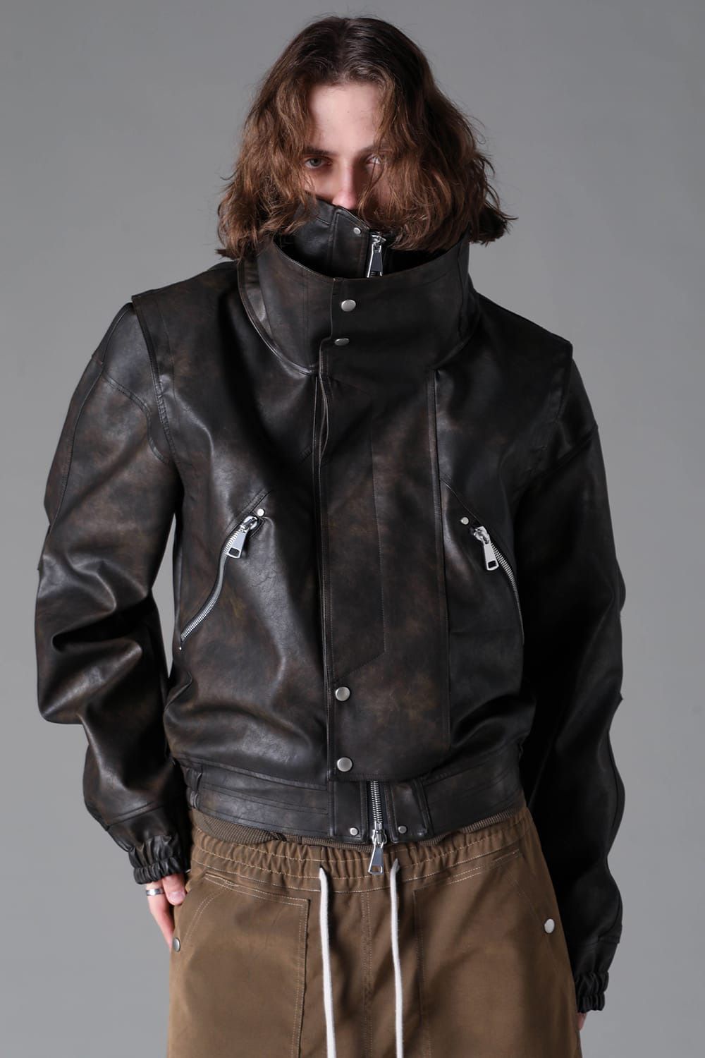 Vegan Leather High Neck Blouson