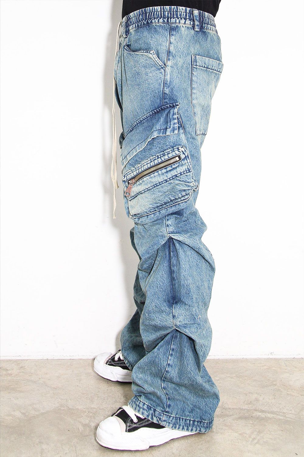 デニムカーゴタックバギーパンツ / Denim Cargo Tuck Baggy Pants / ブルー / ag-11018-3