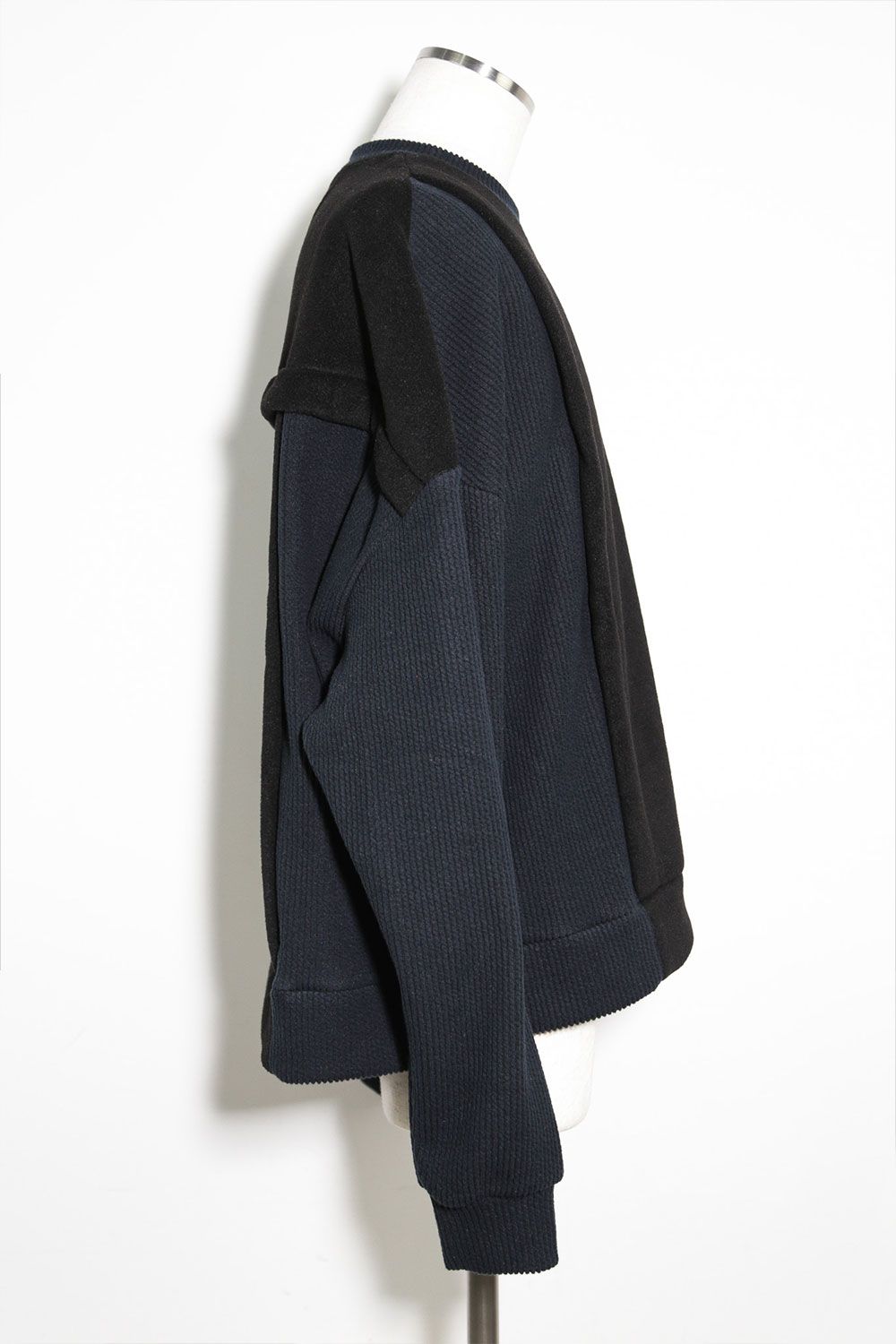 ニットコーデュロイ×フリーストップ / Knit Corduroy Combi Fleece Top / ブラック / ag-10086