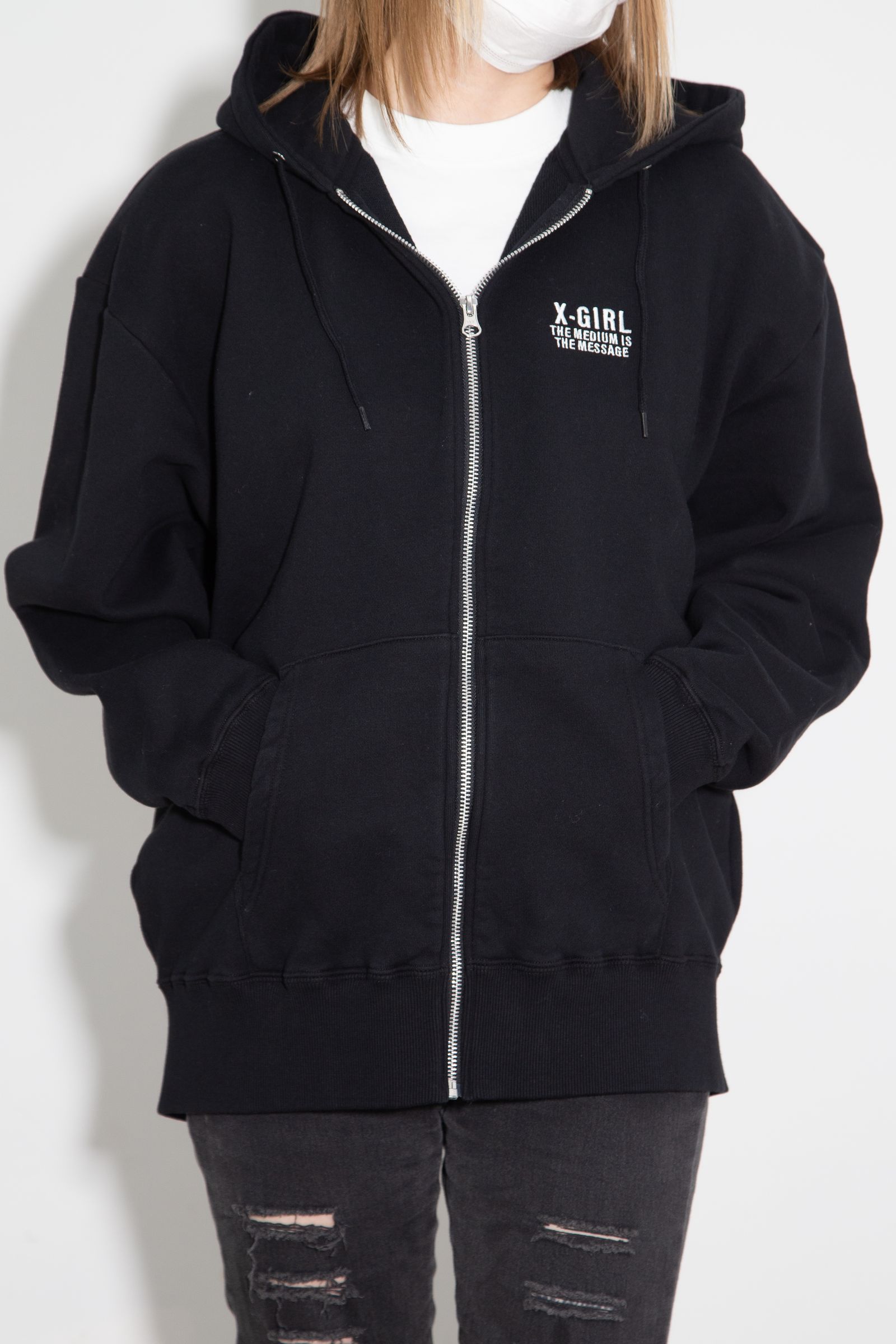 CIRCLE MESSAGE AND FACE ZIP UP SWEAT HOODIE / ブラック