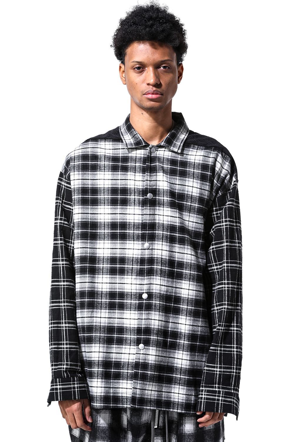 コーデュロイチェックコンビシャツ / Corduroy × Check Combi Shirts / ブラック / ag-8075