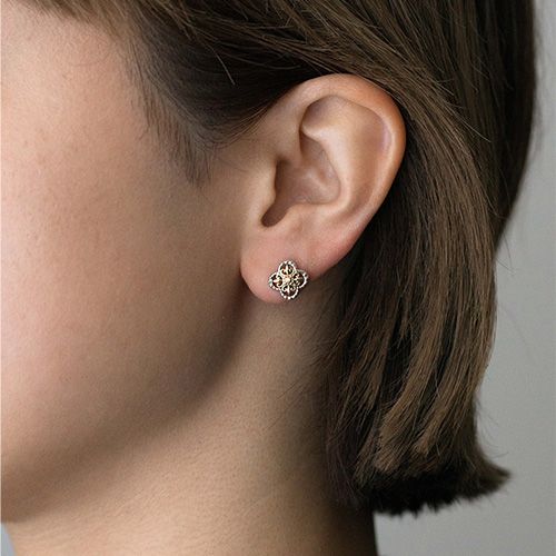 Cross Flower Stud Earrings （Diamond）/ GA016