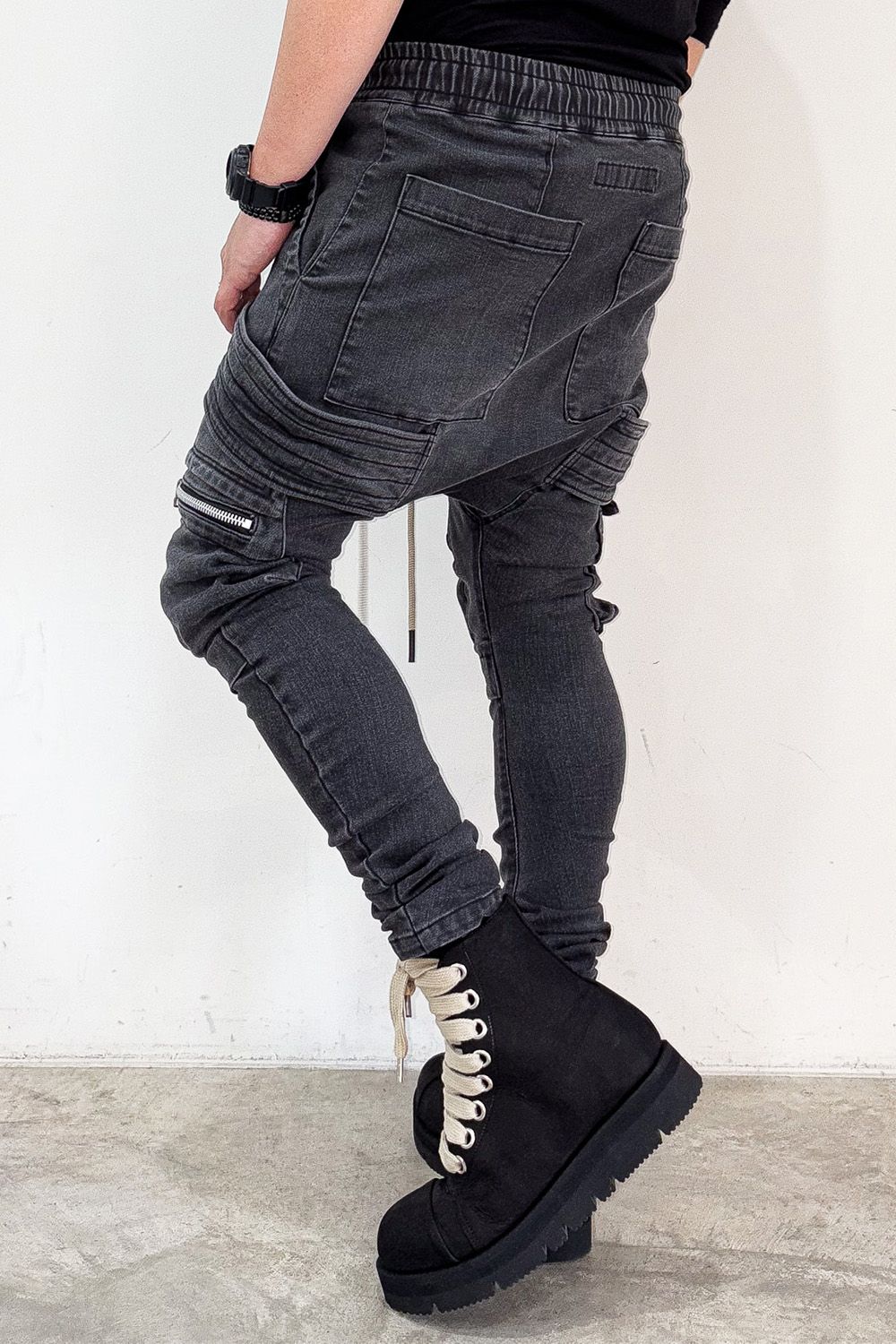 サルエルカーゴスキニーデニム / Indigo Denim Cargo Sarouel Skinny / ダメージブラック / ag-6036-2
