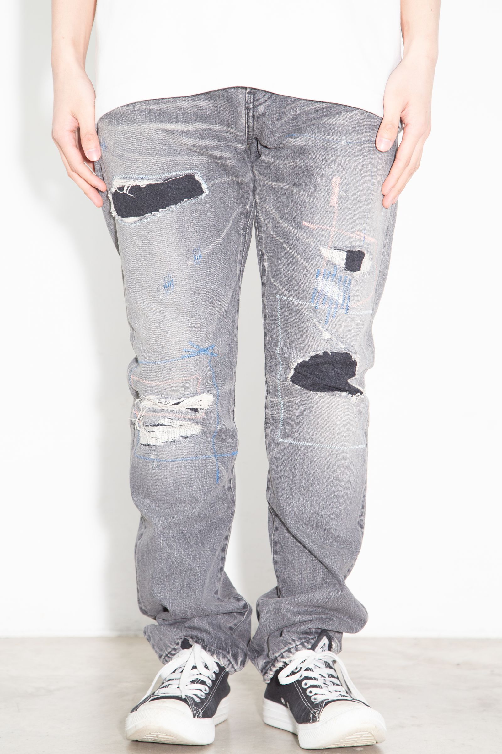 MSR加工 スリムストレートデニムパンツ / ブラック