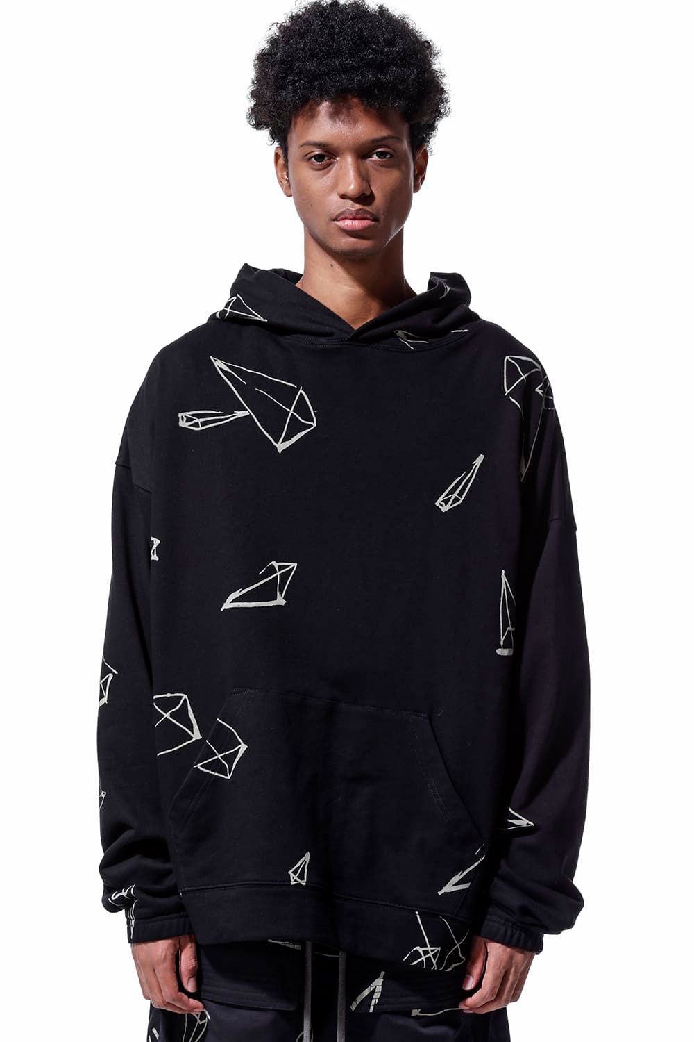 総柄プリントパーカー / Print Sweat Hoodie / ブラック / ag-7016