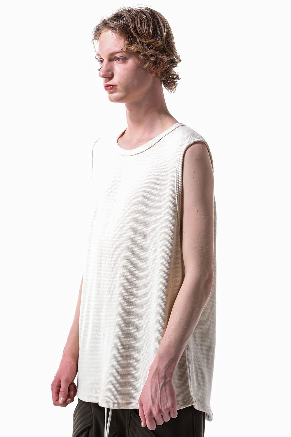 [ラスト1点 サイズ3] ミドル丈ワッフルタンクトップ / Middle Length Tank Top / オリーブ / ag-10096-1