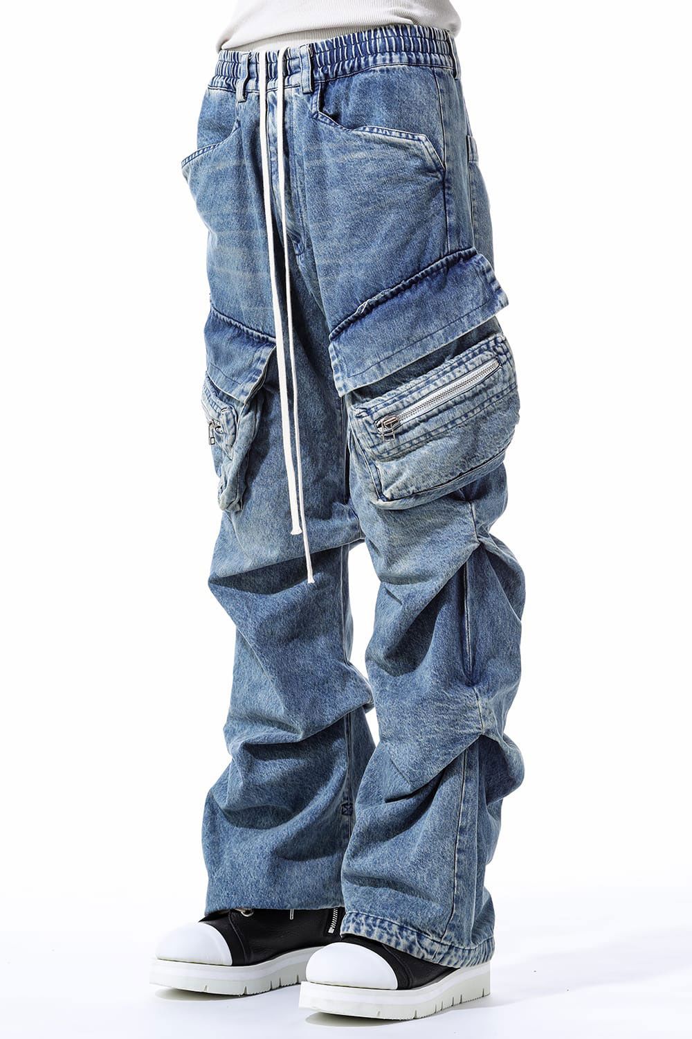 デニムカーゴタックバギーパンツ / Denim Cargo Tuck Baggy Pants / ブラック / ag-11018-3