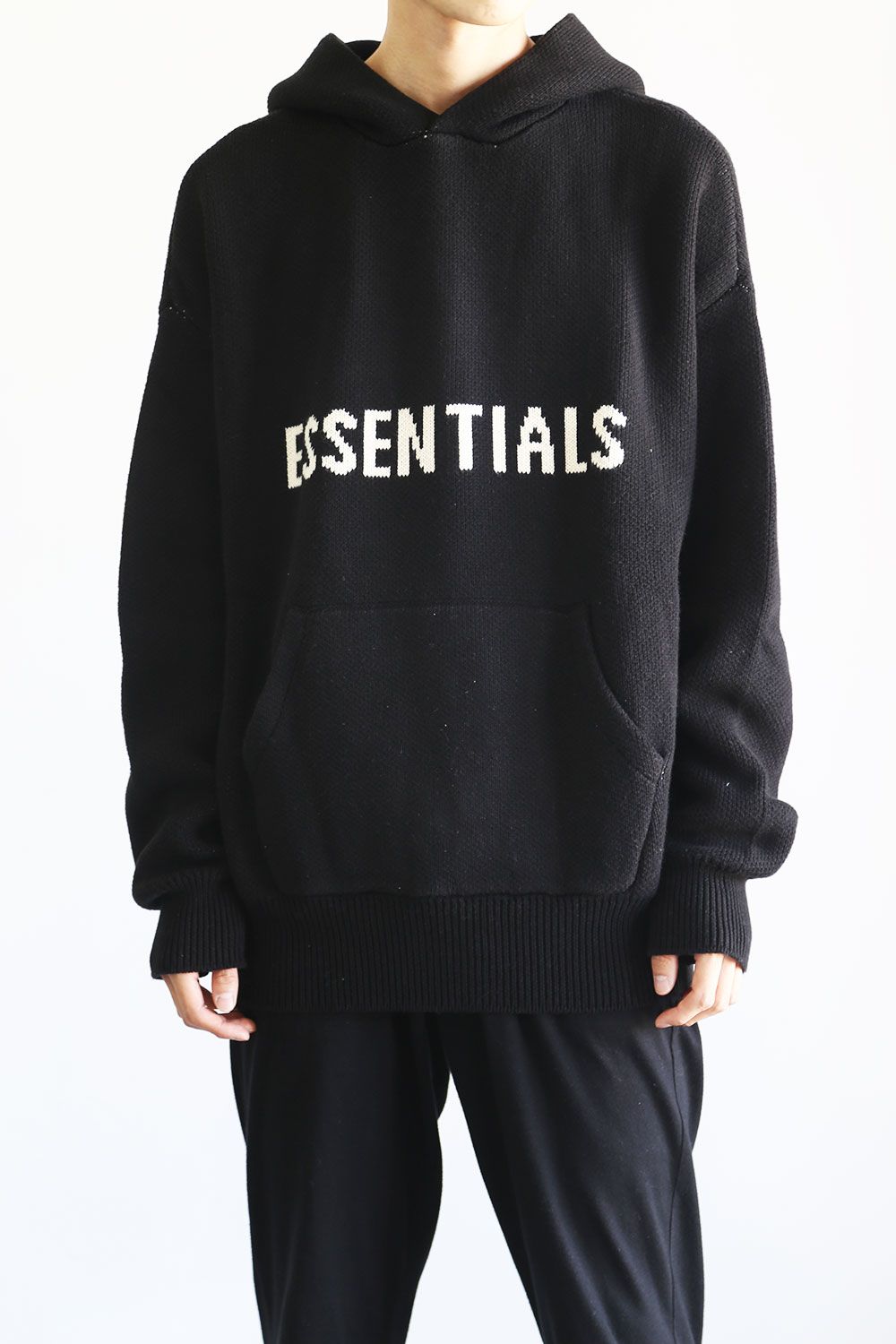 【XL】Essentials Black Knit Logo Hoodie