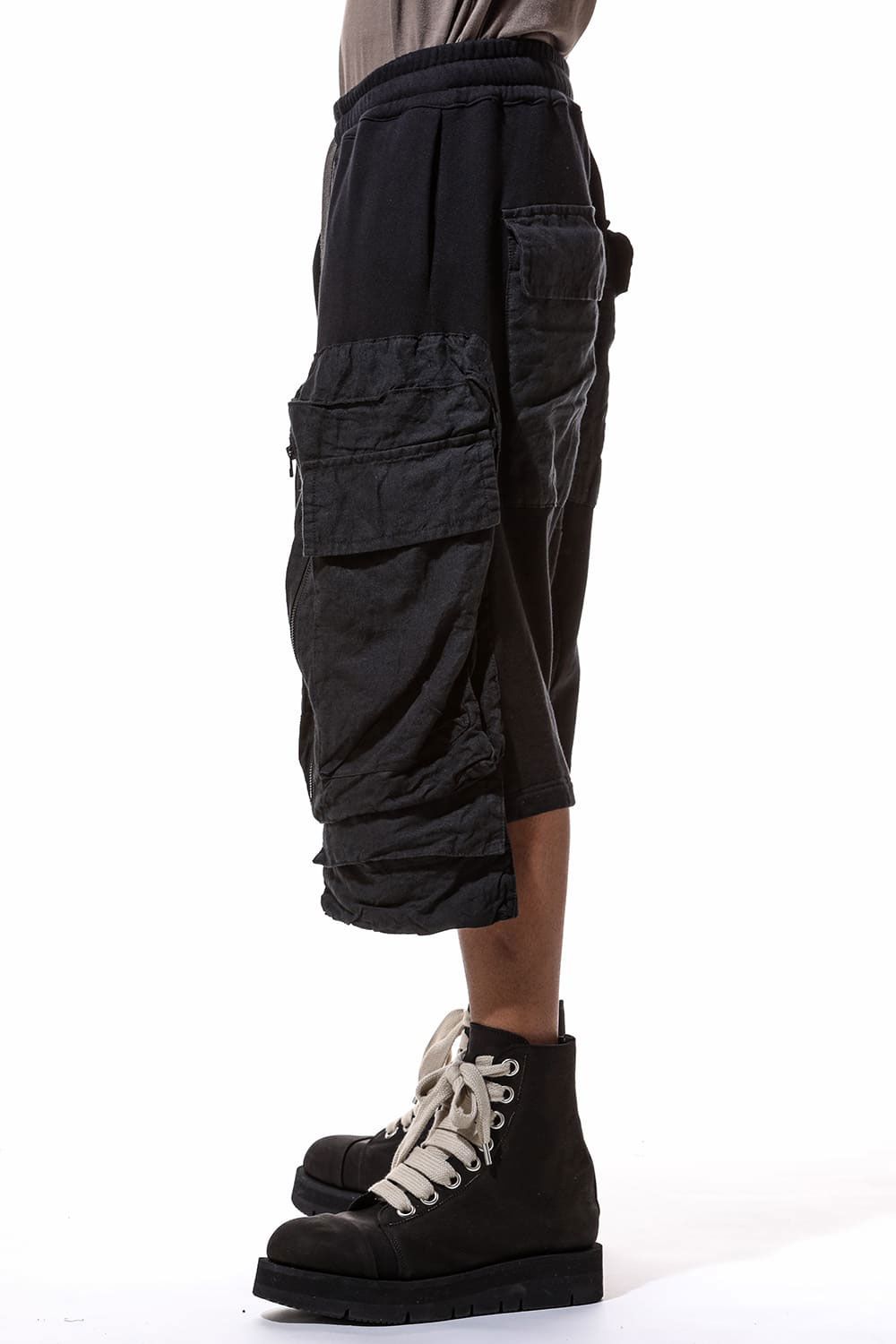 コットンリネンコンビスウェットショーツ / Linen Combi Sweat Shorts / ブラック / ag-9054