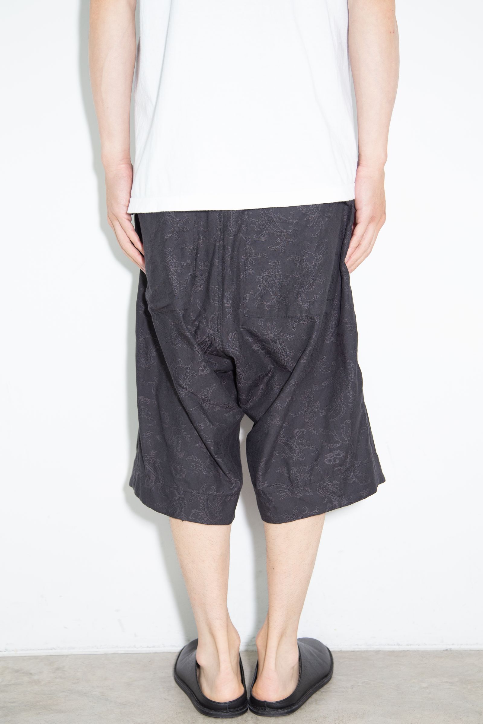 [ラスト1点 サイズ1] ペイズリー袴タックショーツ / Paisley Front Zip Tuck Shorts / ブラック / ag-9061-1