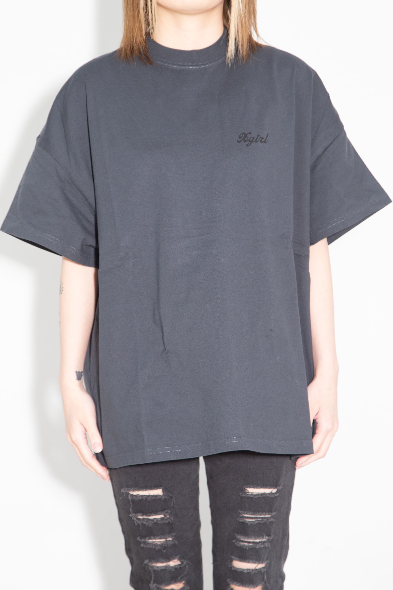 SPRAY FACE S/S BIG TEE DRESS / チャコール