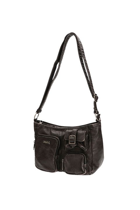 MULTI POCKET FADED FAUX LEATHER BAG / ブラック