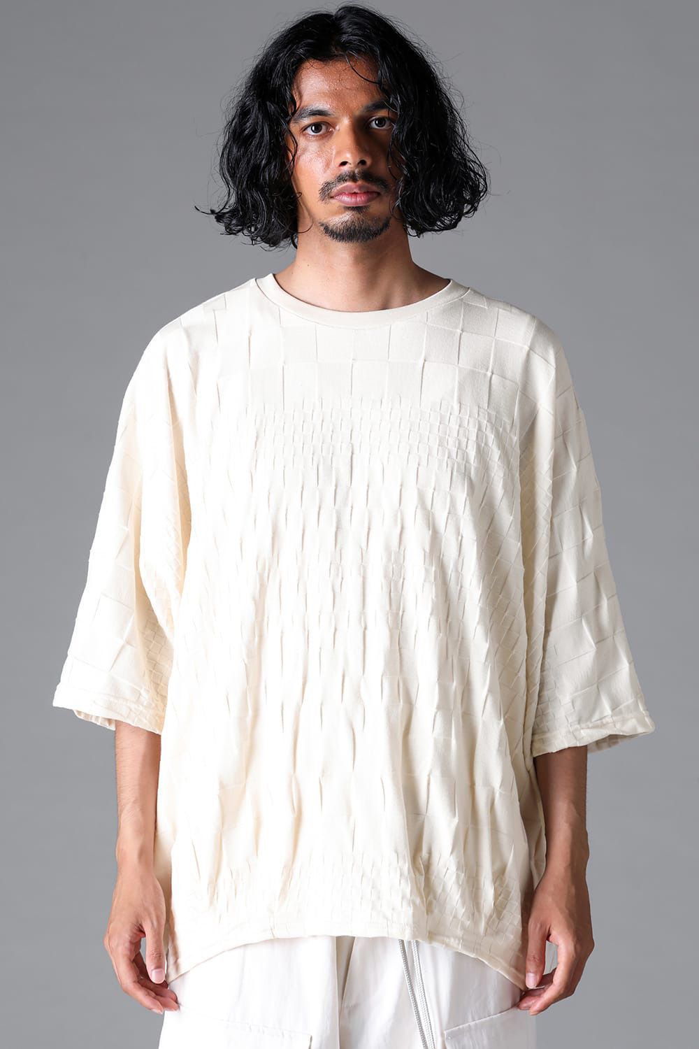 GRADIENT PLAID PATTERN DOLMAN TEE / ブラック