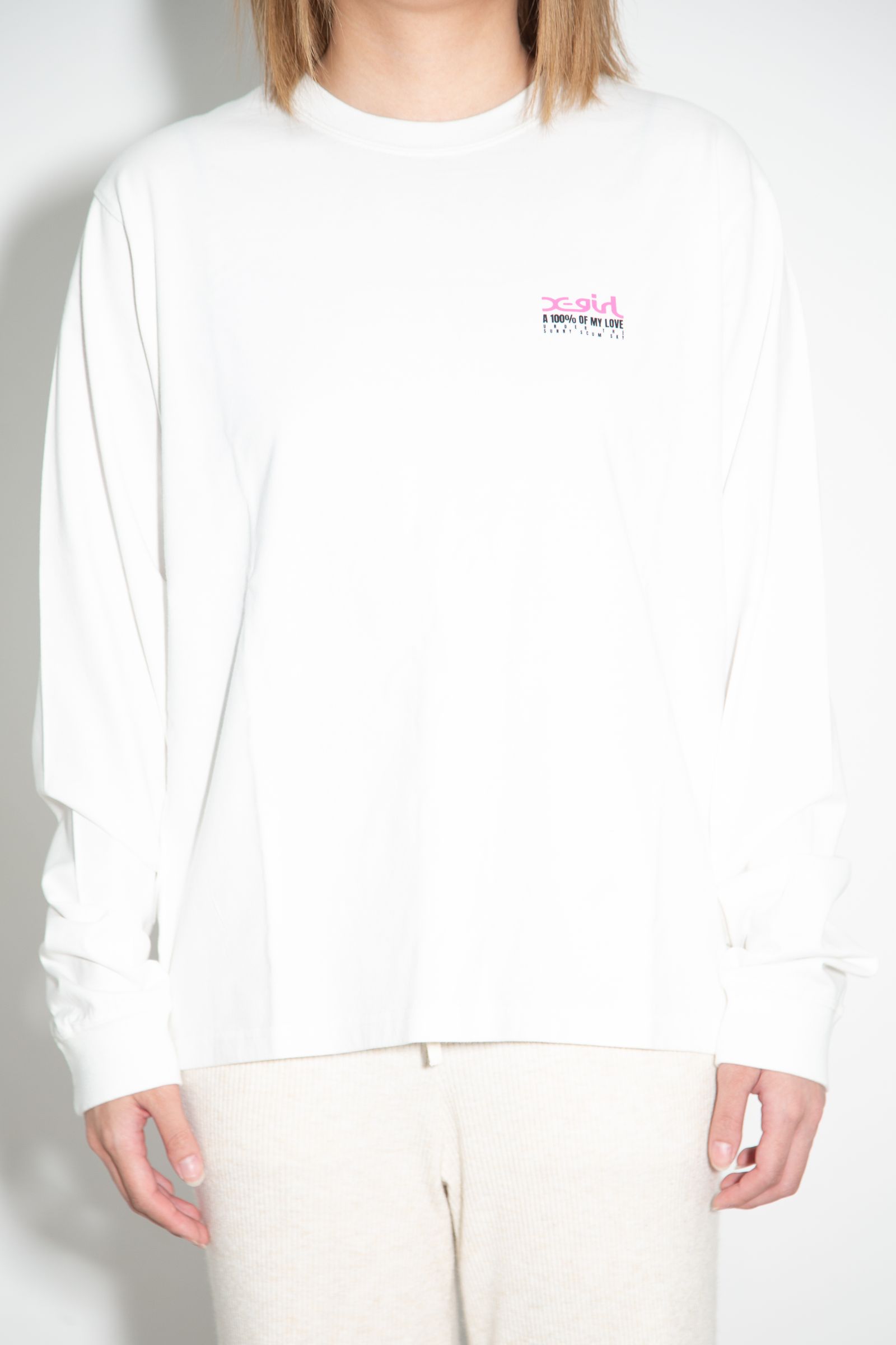 FACE BOX AND MESSAGE L/S TEE / ホワイト