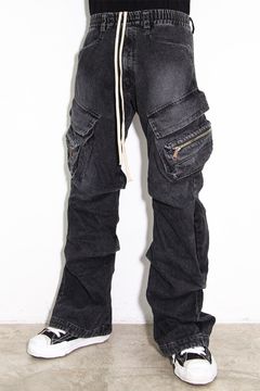 デニムカーゴタックバギーパンツ / Denim Cargo Tuck Baggy Pants / ブラック / ag-11018-3