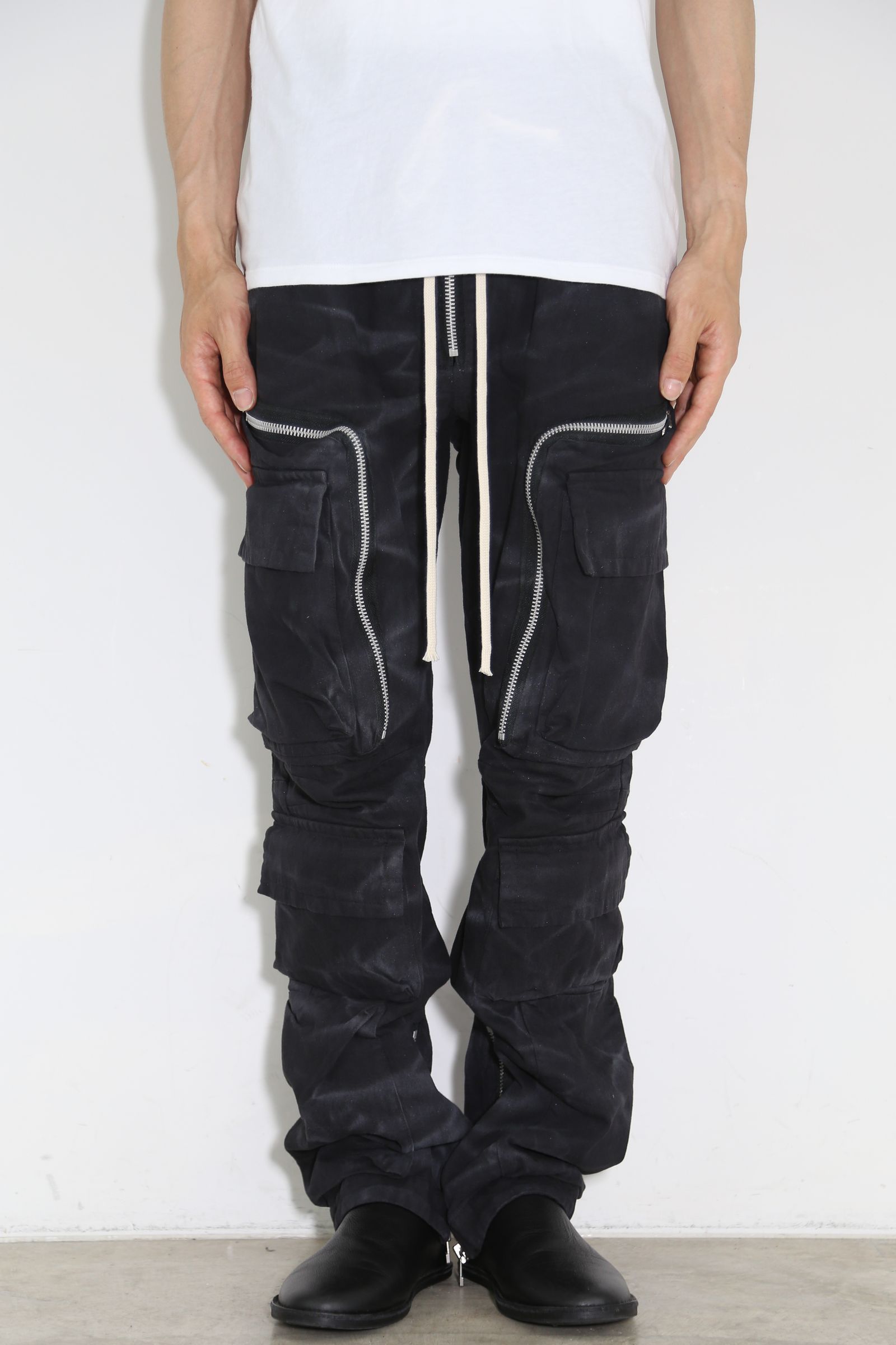 ヴィンテージ染めジップカーゴパンツ / Vintage Dyed Zip Long Pants / ブラック / ag-7036-1