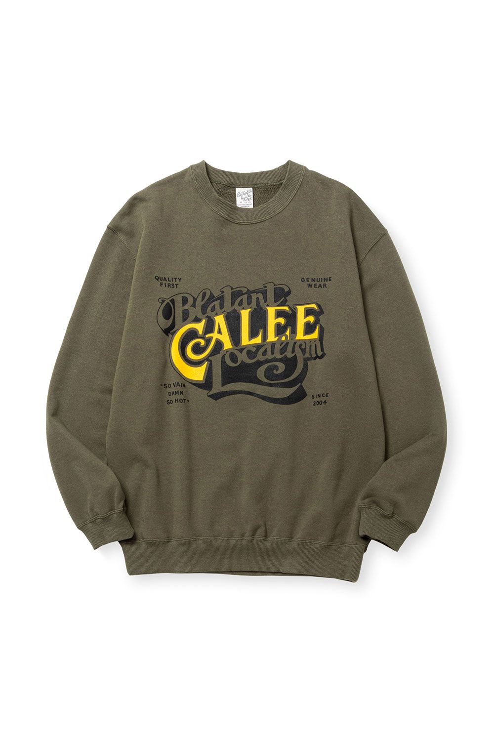 CALEE - CAL BL LOGO CREW NECK SW ＜NATURALLY PAINT DESIGN＞ / オリーブ | Tempt