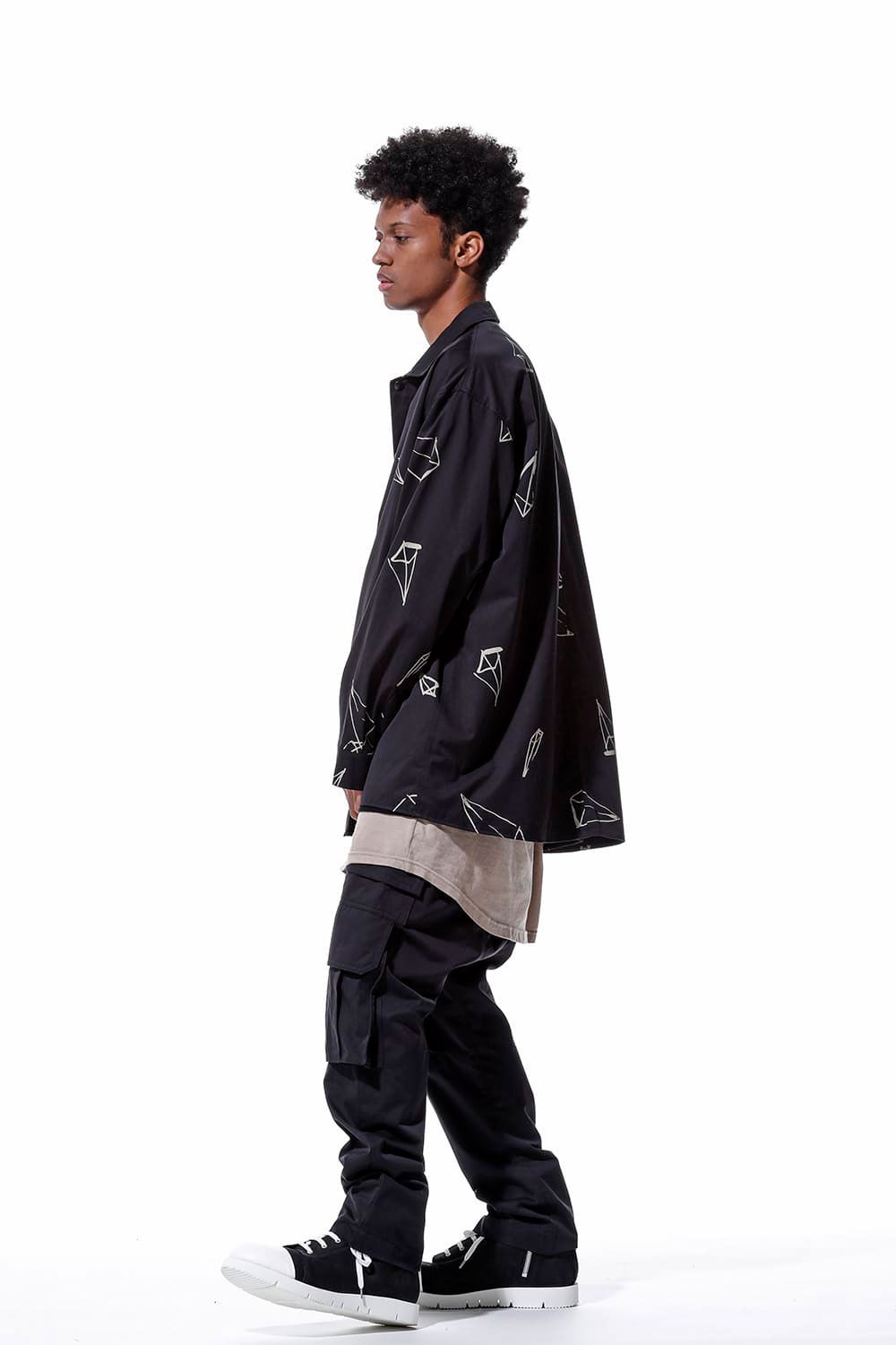 総柄プリントシャツ / Print Long Sleeve Shirts / ブラック / ag-6999