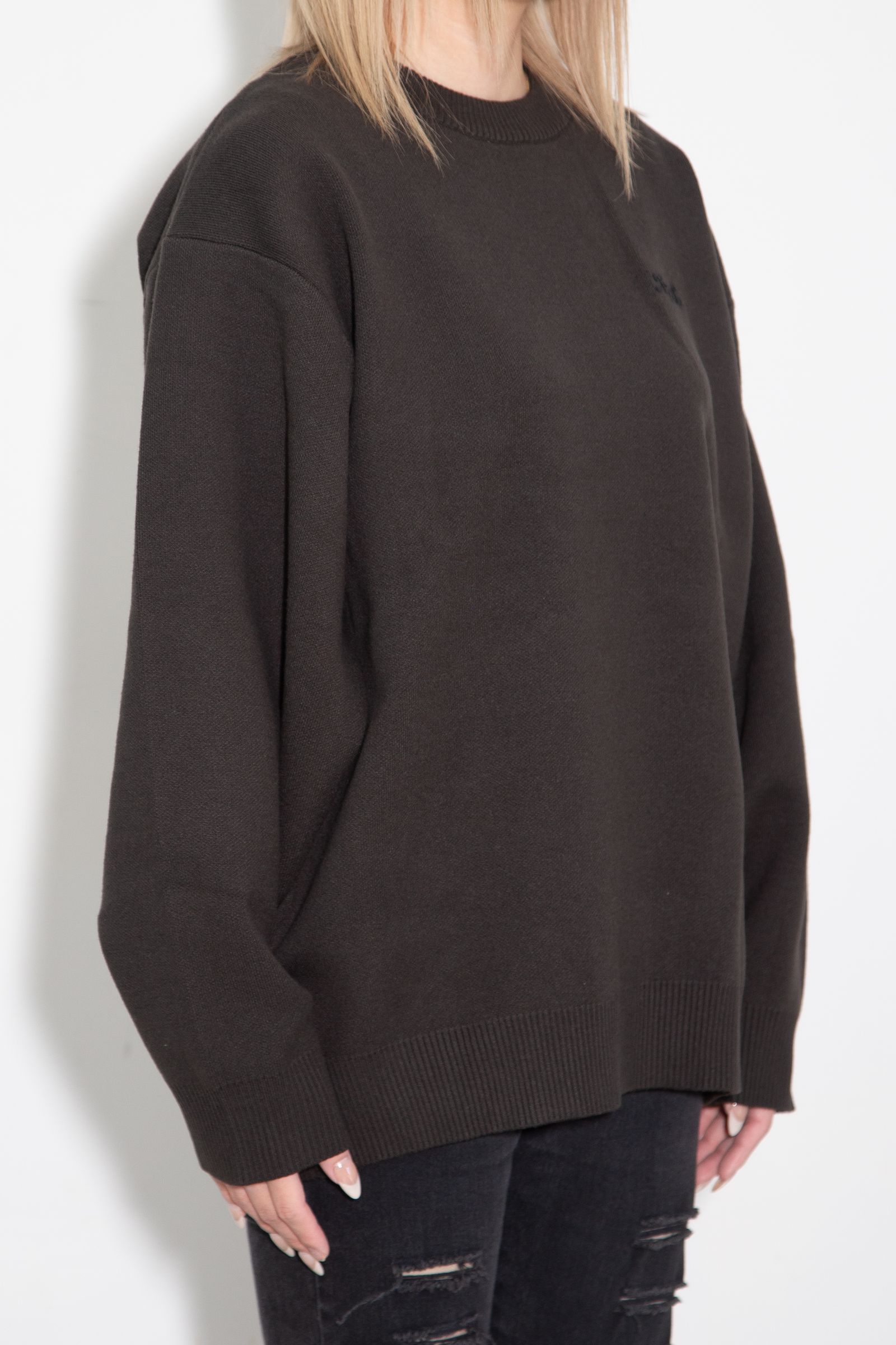 [ラスト1点] FACE EMBROIDERY KNIT TOP / チャコール