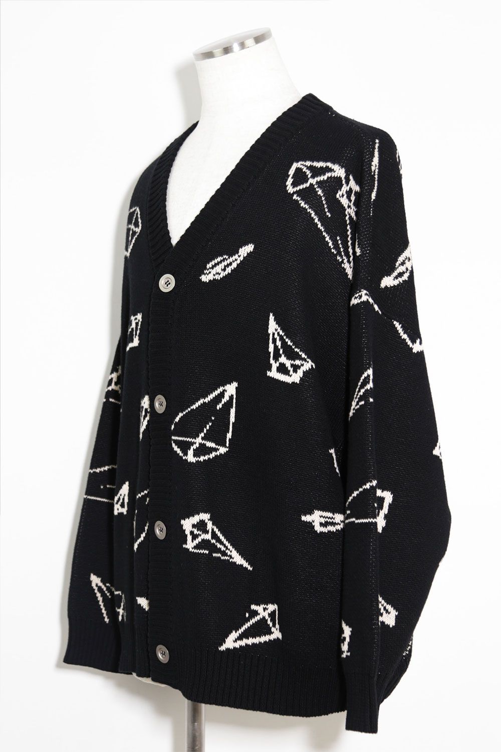 ピラミッド模様オーバーサイズカーディガン / Pyra Pattern Knit Cardigan / ブラック×アイボリー / ag-8010-2