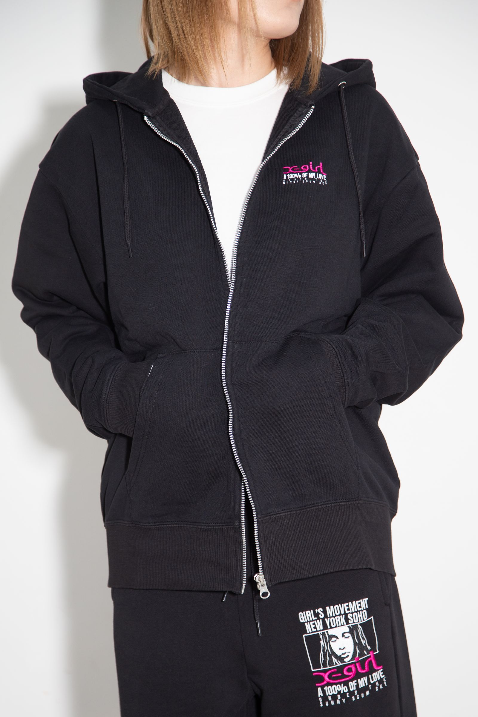 FACE BOX AND MESSAGE ZIP UP SWEAT HOODIE / ブラック