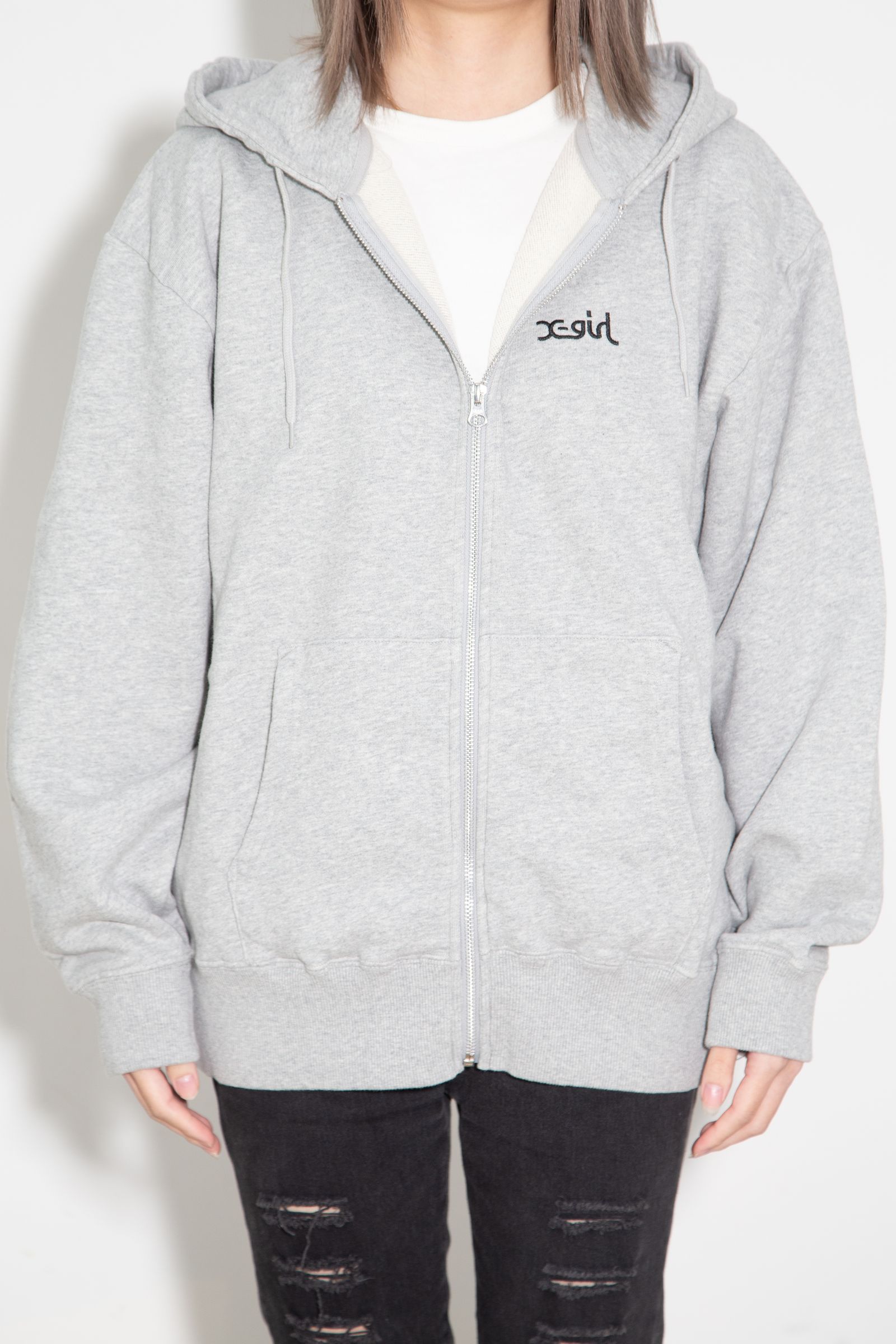 FACE PATCH AND LOGO ZIP UP SWEAT HOODIE / アッシュ