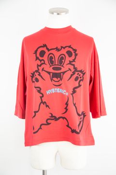 FIRE BEAR オーバーサイズ八分袖Tシャツ / レッド