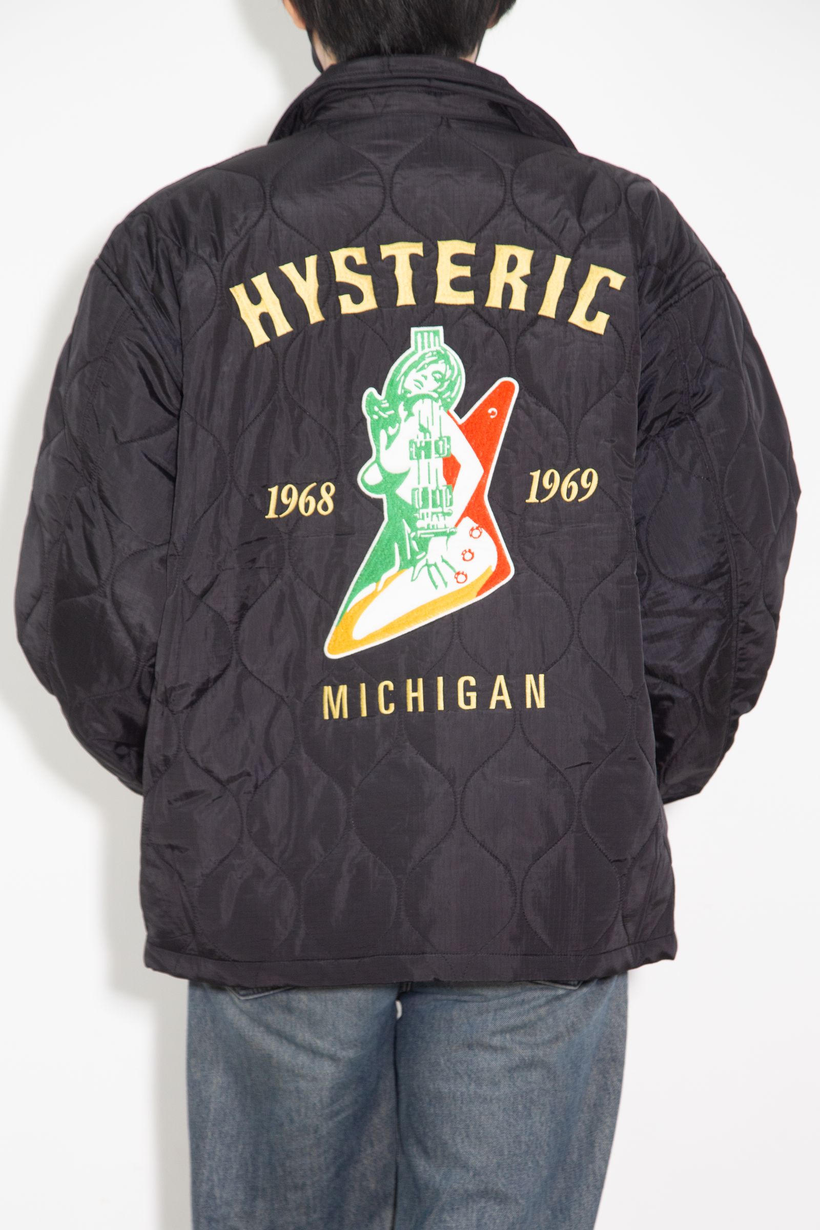 GUITAR GIRL MICHIGAN刺繍 キルティングジャケット / ブラック