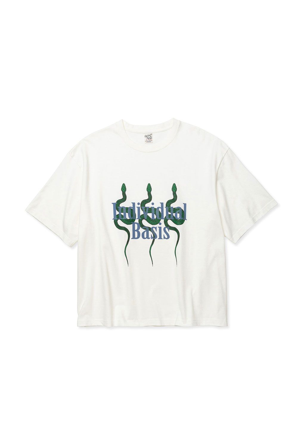 DROP SHOULDER "INDIVIDUAL BASIS" SNAKE LOGO TEE / ホワイト
