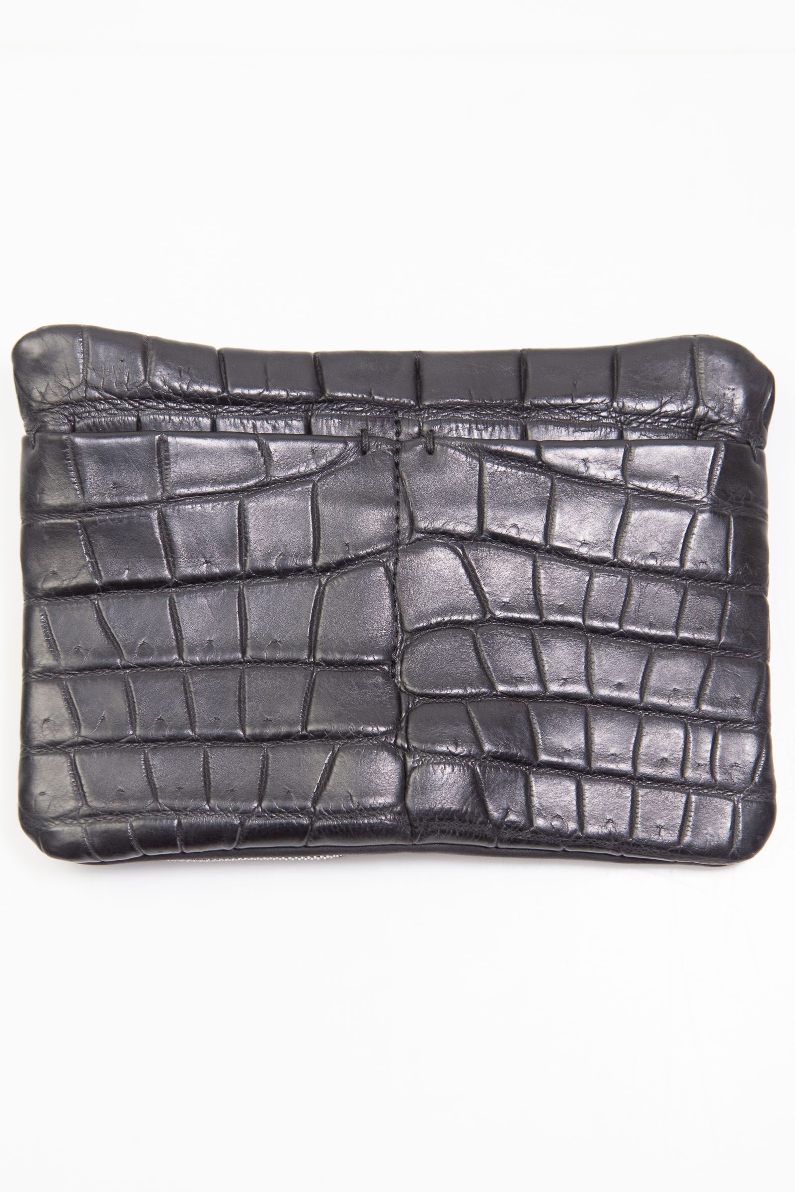 クロコ 札入れ 二つ折り袋縫いウォレット / ブラック