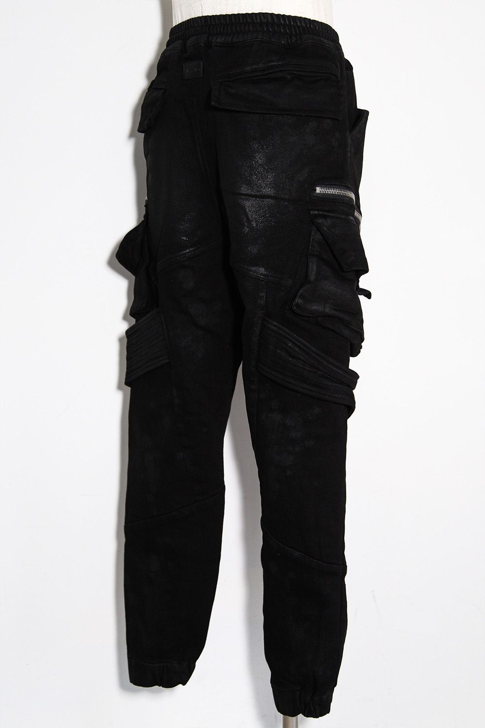 【コーティングあり】ベルトカーゴジョガーデニム / COATED BELT CARGO JOGGER DENIM / ブラック / ag-12064-2